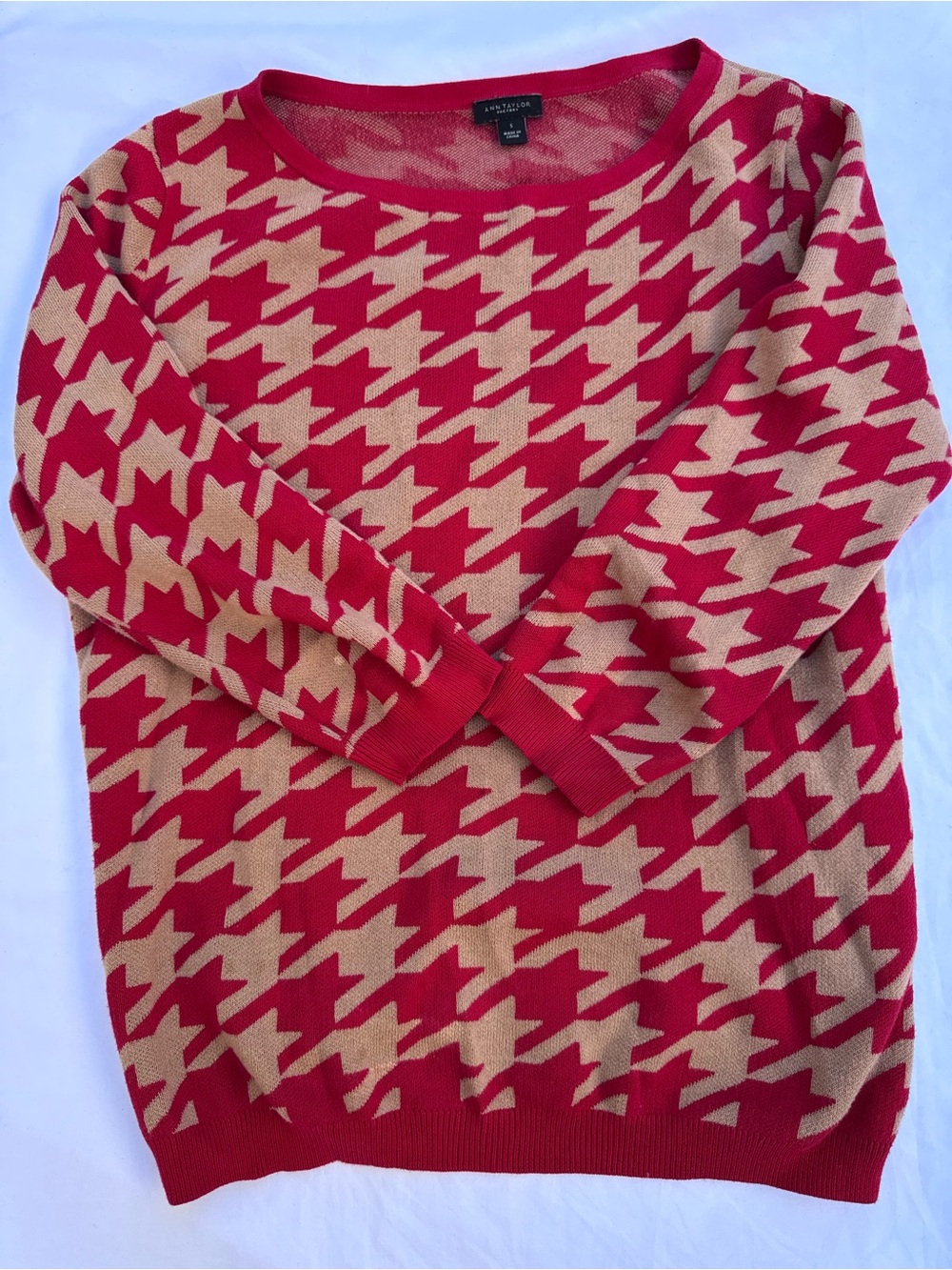 Ann Taylor S Houndstooth Scoop Neck Sweater Preppy Cotton Old Money Quiet Luxury